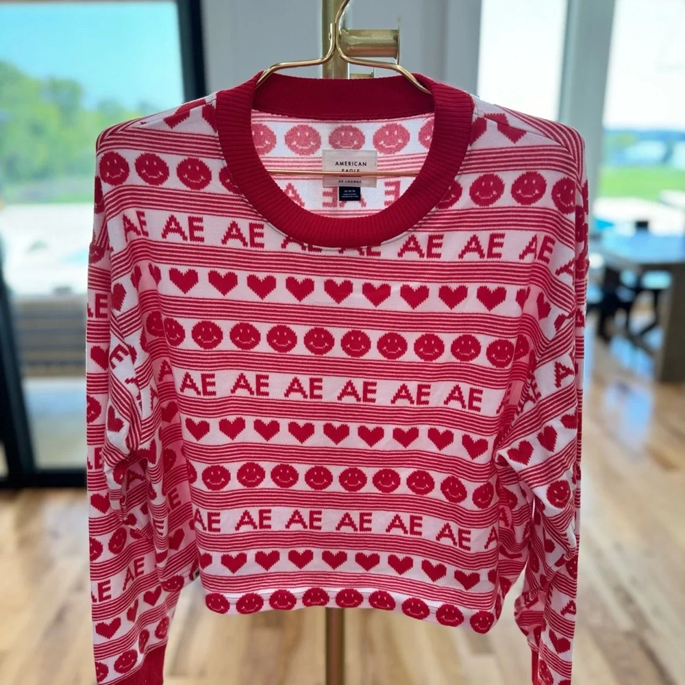 American Eagle Outfitters Red & White AE Heart Print Pajama Set